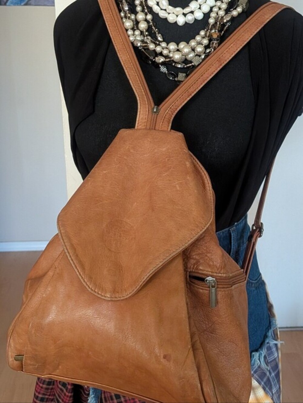 Tan Leather Backpack Purse - Casual Women’s Bag